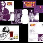 Christopher Parker Identity- CD packaging & coaster promo/concert card. Musician & Guitar Technician Christopher Parker requested a stationary package that reflected his ecclectic musical style and could easily be reproduced on a deskjet printer. Items included: Logo design, 3 different business cards, stationary package, Demo CD packaging, Magazine & POP specs. Pictured here: a. Business Card; b. CD Packaging; c. Venue Card/Coaster.