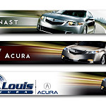 Evolution of an email marketing banner.  1. Original banner. 2. Updated banner with new car model. 3. New banner incorporating dealer's new logo.