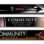 Spread of 3 themed email branding banners. The banner themes are: 1. Design based on the dealership's website. 2. Design based on manufacturer logos. 3. "Lifestyle" or "Landscape" themed design. 